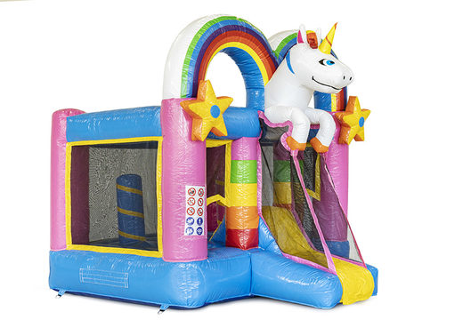 Compre mini castillo hinchable con tema de unicornio con tobogán para niños. Castillos hinchables con tobogán a la venta en JB Hinchables España