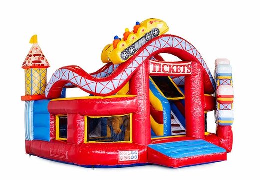 Castillo hinchable Funcity Rollercoaster con un tobogán en el interior y el objeto 3D en la superficie de salto para niños. Ordene castillos hinchables en línea en JB Hinchables España