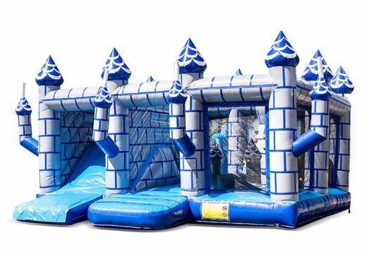 Comprar castillo inflable grande abierto azul blanco multiplay con tobogán en castillo interior temático para niños. Ordene castillos inflables en línea en JB Hinchables España