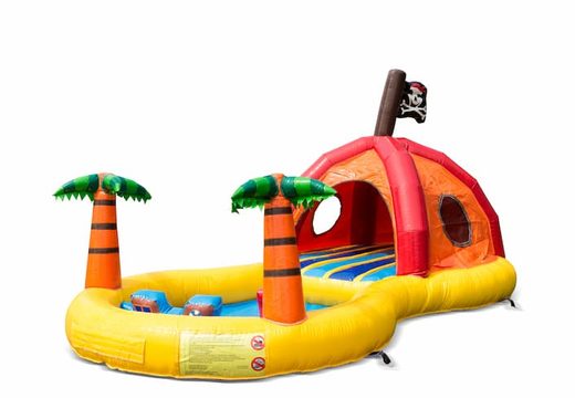 Compre un gran castillo inflable semiabierto con piscina en el tema pirata pirata de la zona de juegos para niños. Ordene castillos inflables en línea en JB Hinchables España